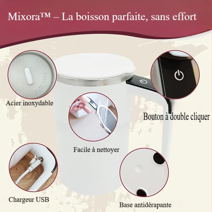 Mixora™, le Mug Auto-Mélangeur Intelligent Rechargeable 400 ml